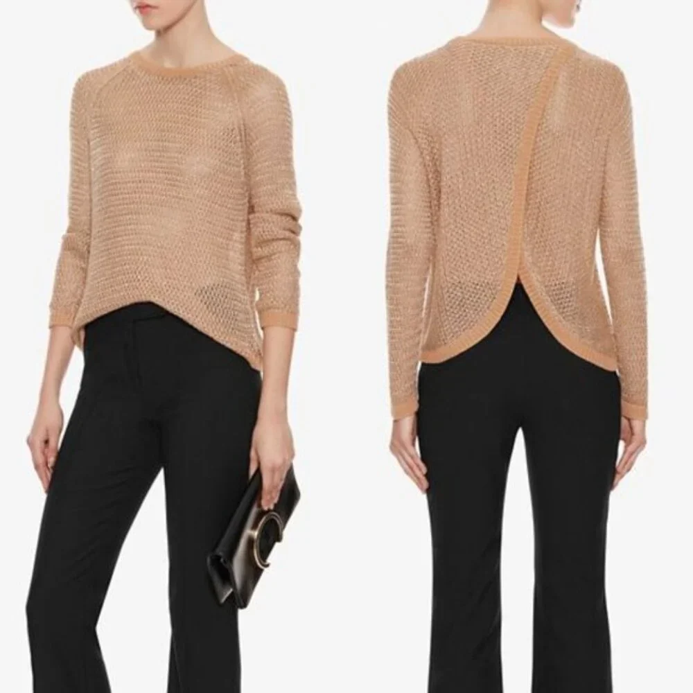 Mason By Michelle Mason Open Back Lurex Sweater in Black/Silver Size M